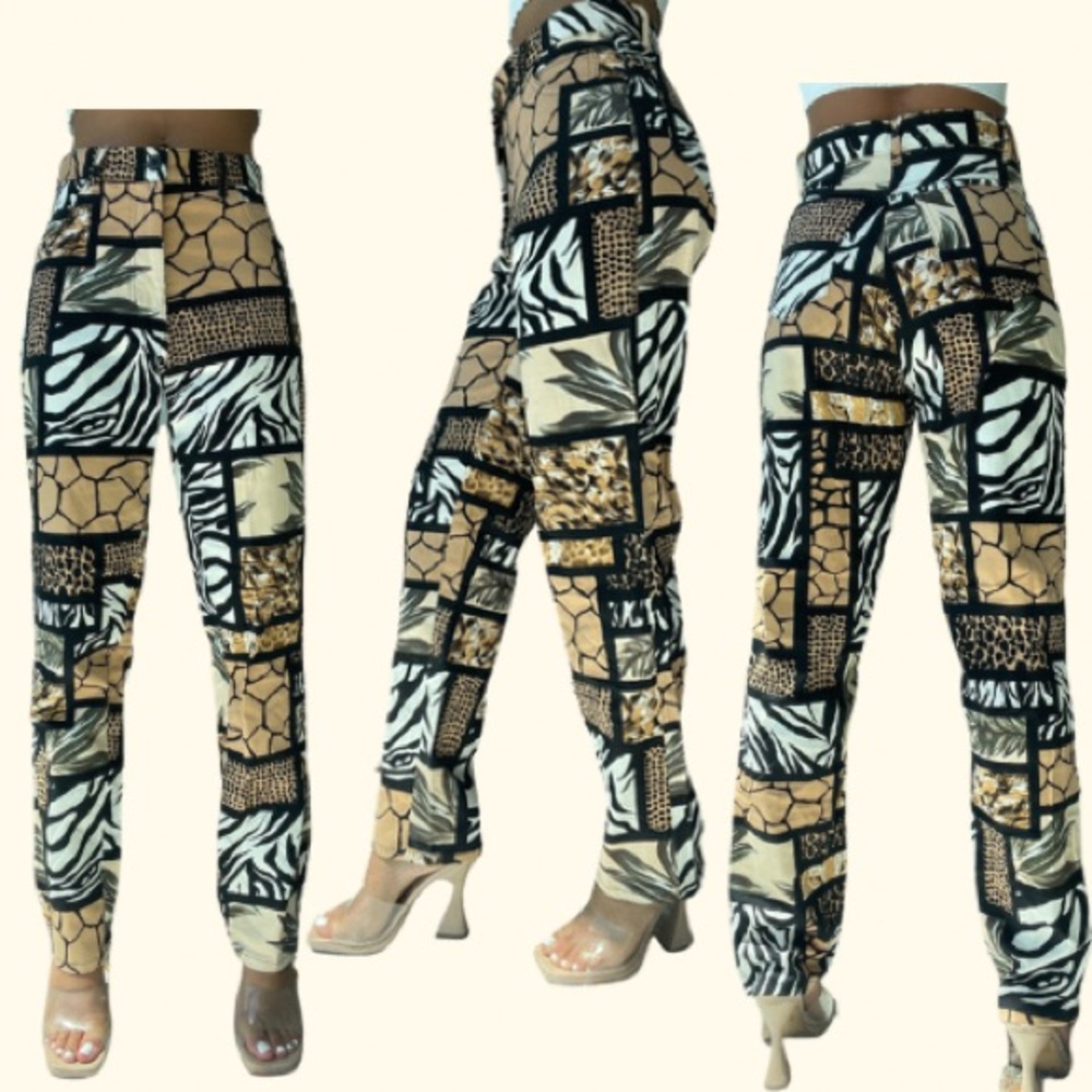 Vintage Animal Print Straight Leg Pants
